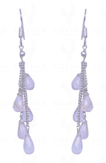 Rose Quartz Gemstone Plain Drops Earrings Made In .925 Sterling Silver ES-1100