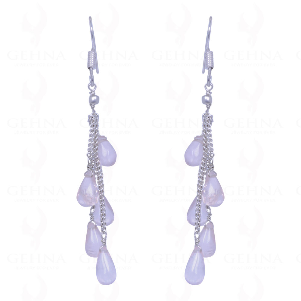 Rose Quartz Gemstone Plain Drops Earrings Made In .925 Sterling Silver ES-1100