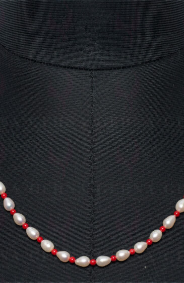 Pearl & Jasper Gemstone Drop & Bead Shape Necklace NM-1100