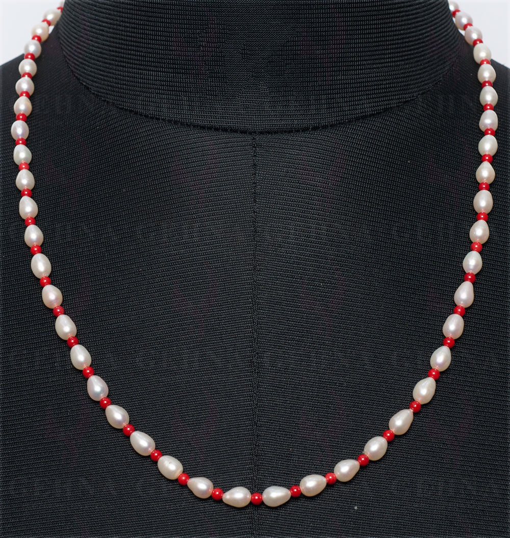 Pearl & Jasper Gemstone Drop & Bead Shape Necklace NM-1100