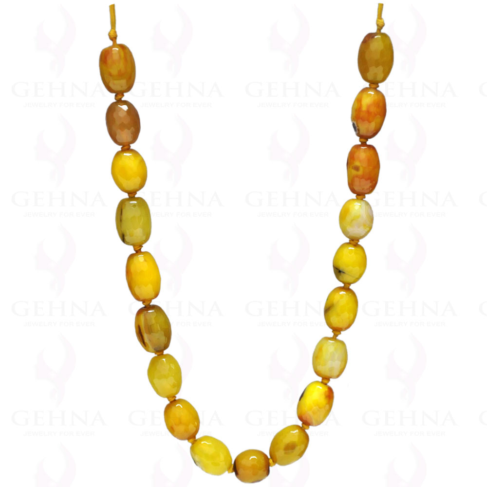 Yellow Chalcedony Gemstone Dholki Shaped Bead Strand Necklace NS-1100