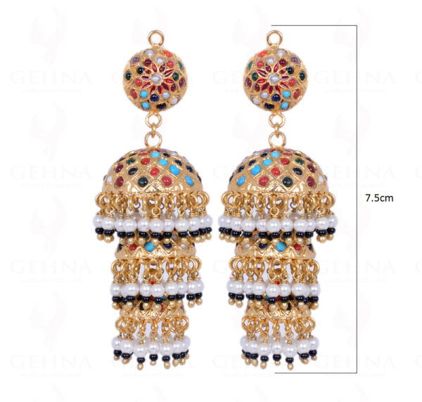 Navaratna Stone Studded Jhumki Style Chandelier Earrings LE01-1100