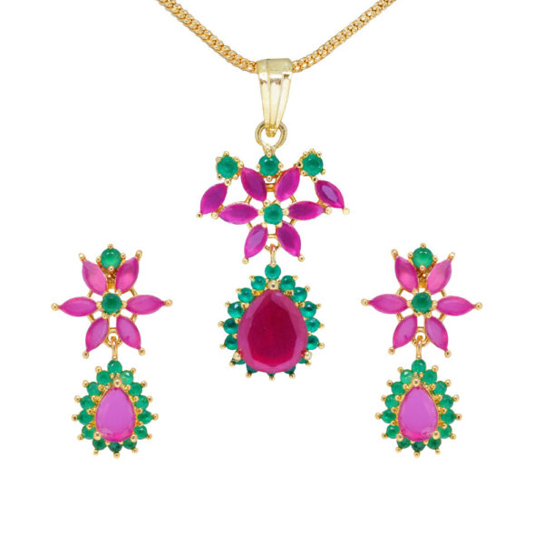 Ruby & Emerald Studded Classy Pendant & Earring Set FP-1101