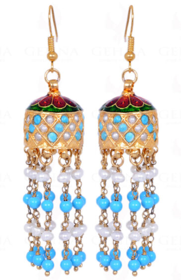 Pearl & Turquoise Gemstone Bead With Jhumka Style Earrings LE01-1101