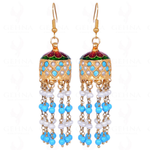 Pearl & Turquoise Gemstone Bead With Jhumka Style Earrings LE01-1101