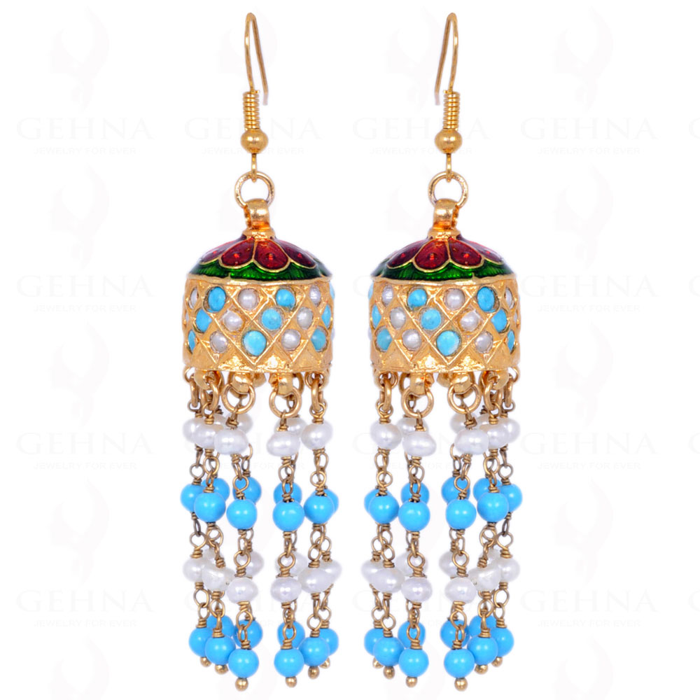 Pearl & Turquoise Gemstone Bead With Jhumka Style Earrings LE01-1101