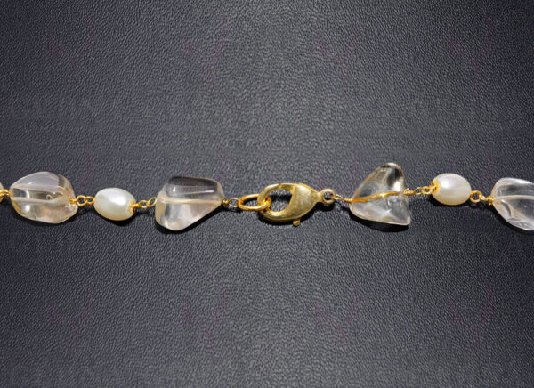 Pearl & Citrine Tumble Gemstone Knotted Chain In .925 Sterling Silver Cm1101