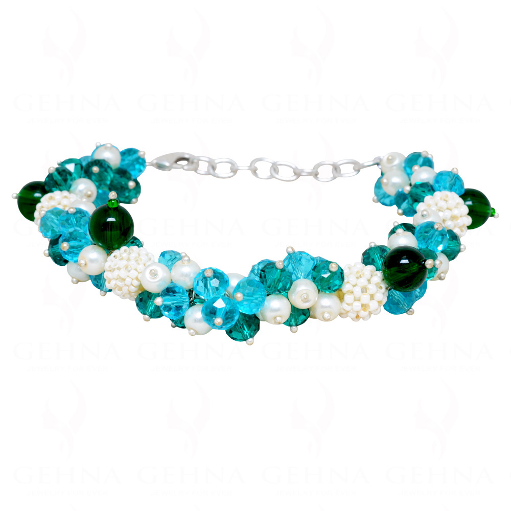 Pearl, Jade, Topaz & Emerald Faceted Round Shape Bead Bracelet BS-1102