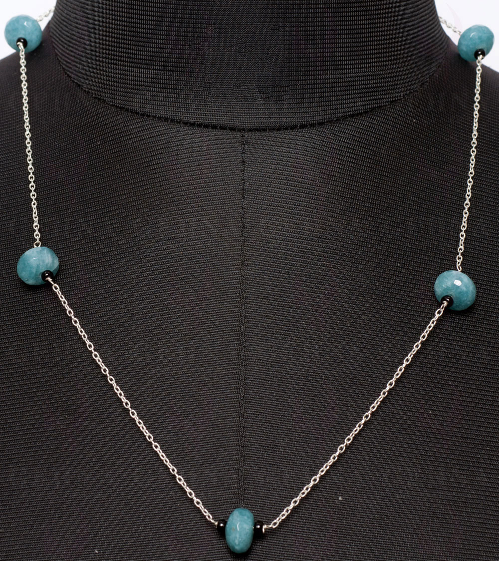 Blue Chalcedony Gemstone Knotted In.925 Sterling Silver Chain CS-1102