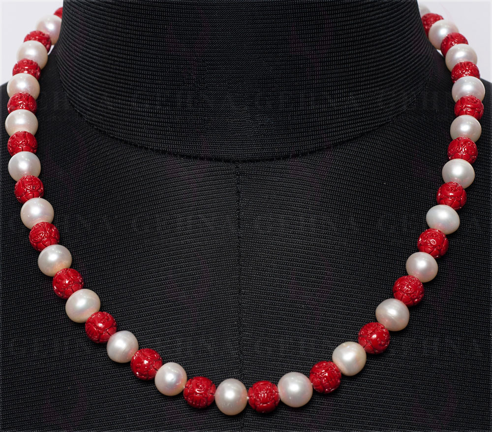 Pearl & Red Jasper Gemstone Necklace NM-1102