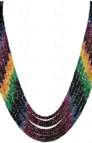 7 Rows Of Emerald, Ruby, Sapphire Gemstone Faceted Bead Necklace NP-1102