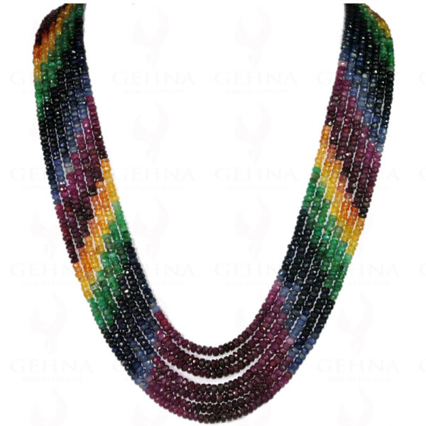 7 Rows Of Emerald, Ruby, Sapphire Gemstone Faceted Bead Necklace NP-1102