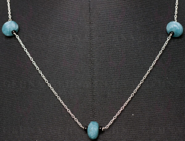 Blue Chalcedony Gemstone Knotted In.925 Sterling Silver Chain CS-1102