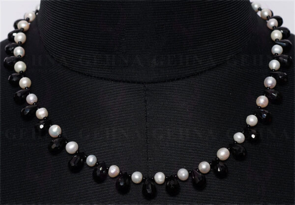 Pearl & Black Spinel Gemstone Drop & Bead Shape Necklace NM-1103