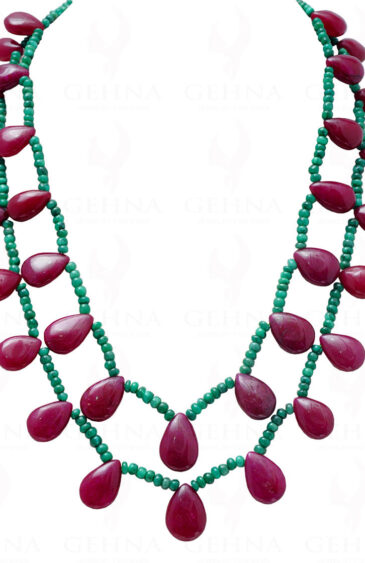 2 Rows Of Emerald & Ruby Natural Gemstone Bead Necklace NP-1103