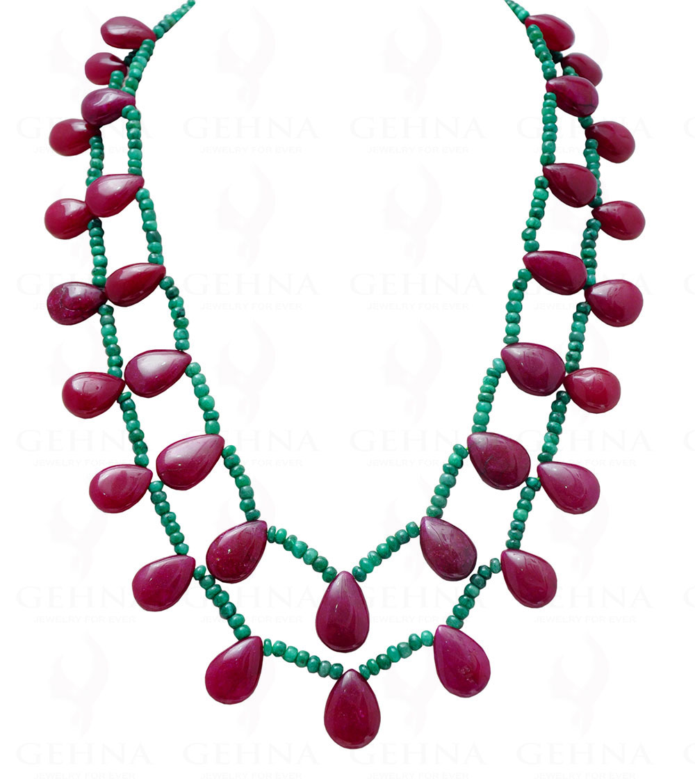 2 Rows Of Emerald & Ruby Natural Gemstone Bead Necklace NP-1103