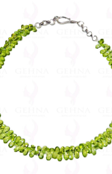 Peridot Gemstone Faceted Teardrop Shaped Bead Necklace NS-1103