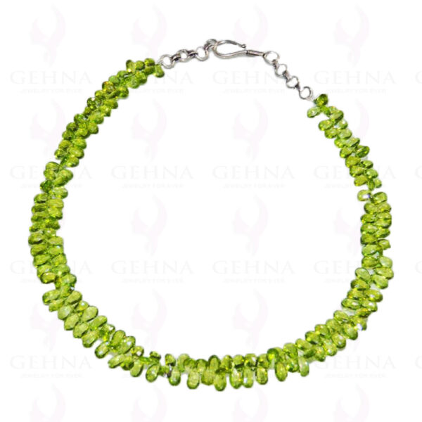 Peridot Gemstone Faceted Teardrop Shaped Bead Necklace NS-1103