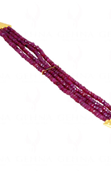 4 Rows Bracelet Of Natural Brazilian Ruby Gemstone Faceted Bead  BS-1103