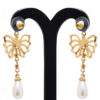 Simulated Diamond & Pearl Studded Butterfly Shape Gold Plated Earrings FE-1103