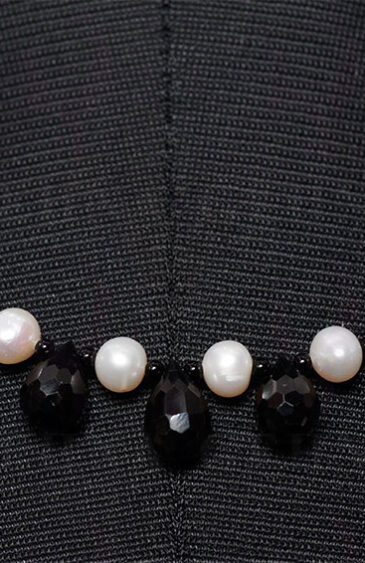 Pearl & Black Spinel Gemstone Drop & Bead Shape Necklace NM-1103