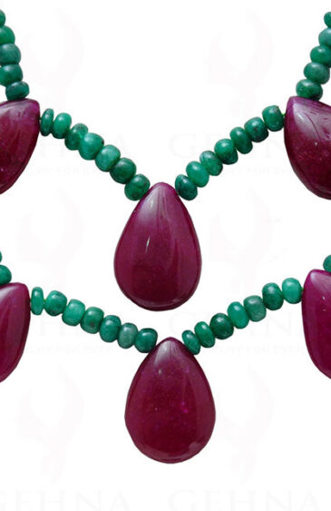 2 Rows Of Emerald & Ruby Natural Gemstone Bead Necklace NP-1103
