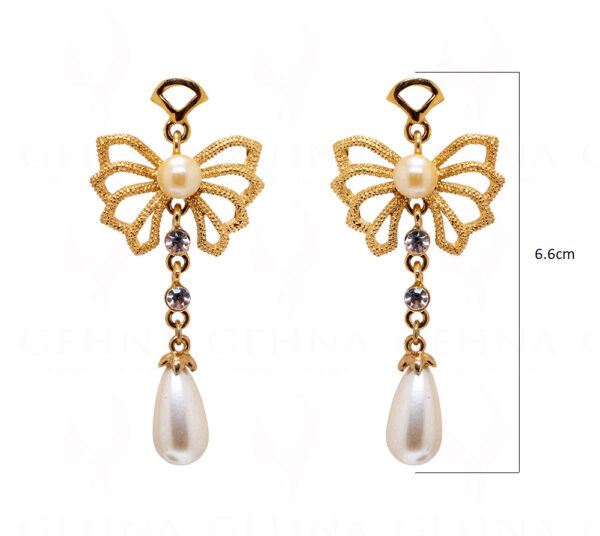 Simulated Diamond & Pearl Studded Butterfly Shape Gold Plated Earrings FE-1103