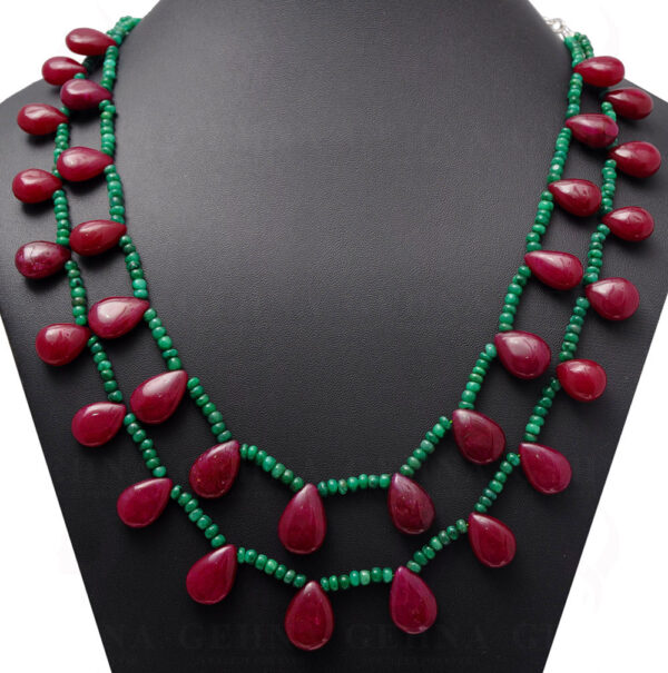 2 Rows Of Emerald & Ruby Natural Gemstone Bead Necklace NP-1103