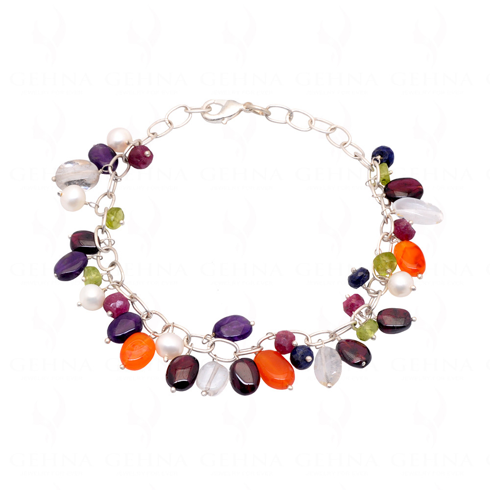 Pearl & Multi Color Percious & Semi-Precious Gemstone Bead Bracelet BS-1104