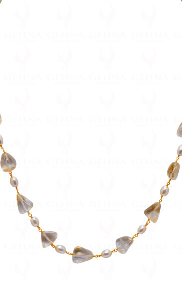 Pearl & Citrine Tumble Gemstone Knotted Chain In .925 Sterling Silver Cm1104