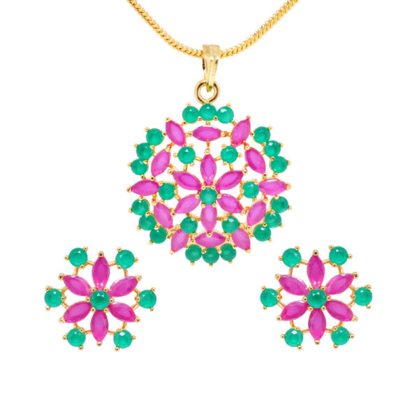 Designer Ruby & Emerald Studded Pendant & Earring Set FP-1104