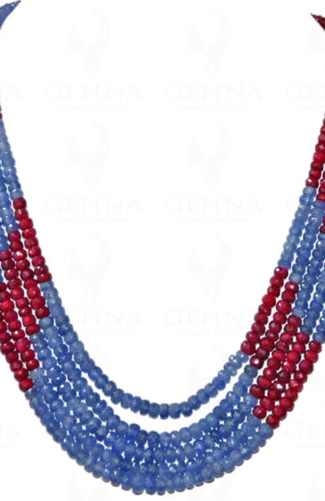 5 Rows Of Blue Sapphire & Ruby Gemstone Faceted Bead Necklace NP-1104