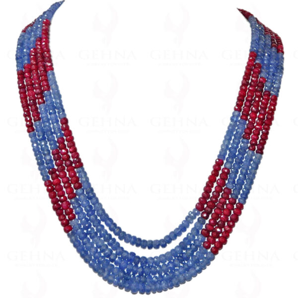 5 Rows Of Blue Sapphire & Ruby Gemstone Faceted Bead Necklace NP-1104