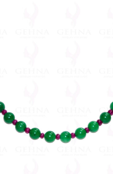 Ruby & Green Onyx Gemstone Round Cabochon Bead Strand Necklace NS-1104