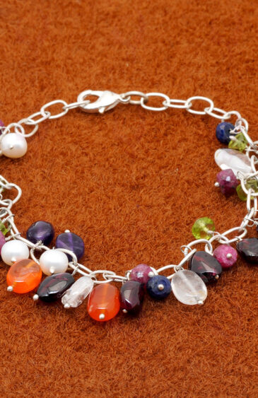 Pearl & Multi Color Percious & Semi-Precious Gemstone Bead Bracelet BS-1104