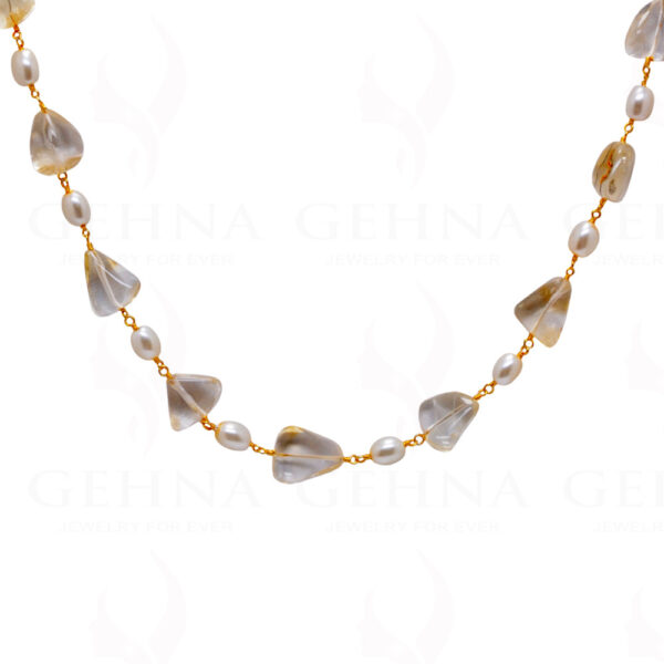 Pearl & Citrine Tumble Gemstone Knotted Chain In .925 Sterling Silver Cm1104