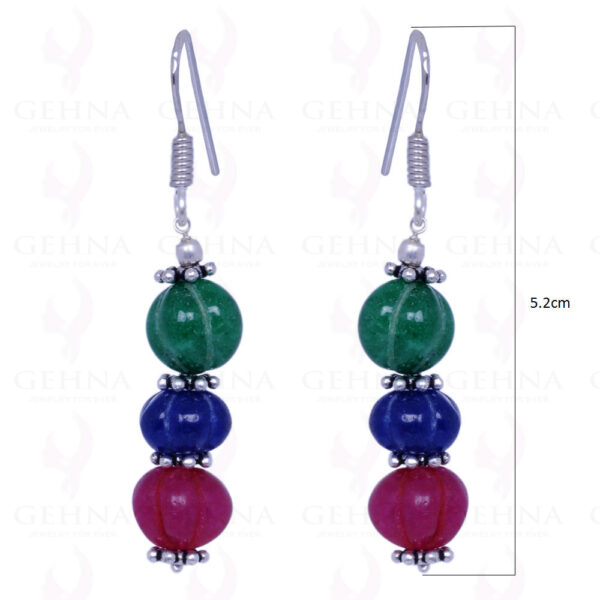 Emerald, Ruby & Sapphire Gemstone Melon Shape Earrings Made In Silver ES-1104