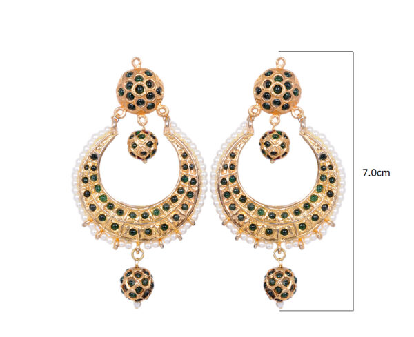 Pearl Bead With Emerald Stone Studded Moon Shape Earrings LE01-1104