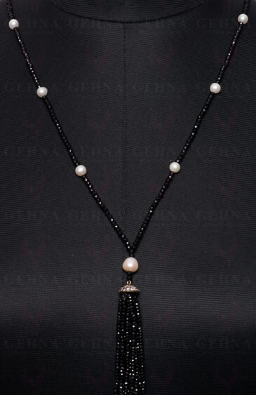 Pearl & Black Spinel Gemstone Faceted Bead Necklace NM-1104