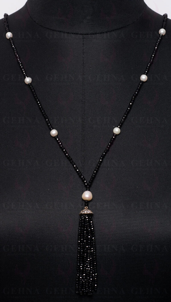 Pearl & Black Spinel Gemstone Faceted Bead Necklace NM-1104