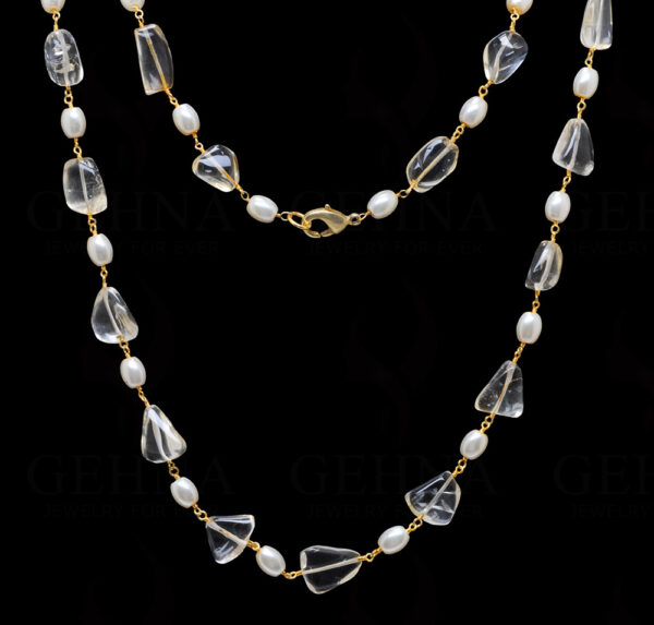 Pearl & Citrine Tumble Gemstone Knotted Chain In .925 Sterling Silver Cm1104