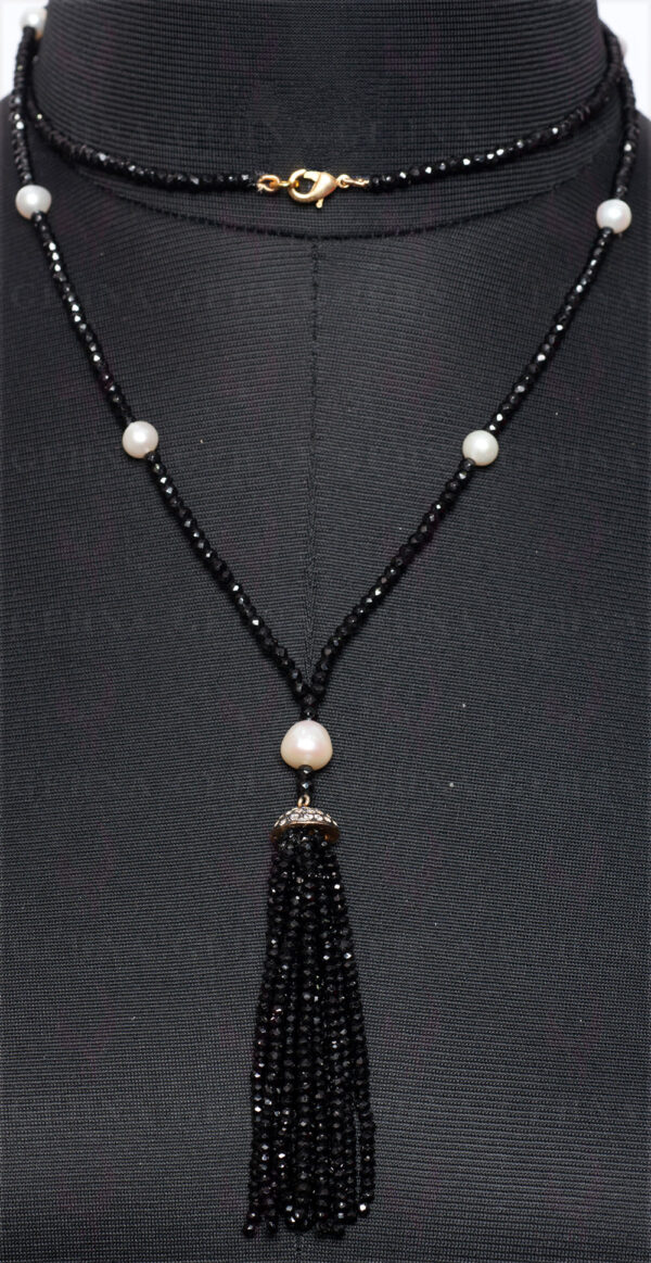 Pearl & Black Spinel Gemstone Faceted Bead Necklace NM-1104