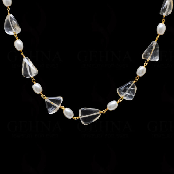 Pearl & Citrine Tumble Gemstone Knotted Chain In .925 Sterling Silver Cm1104