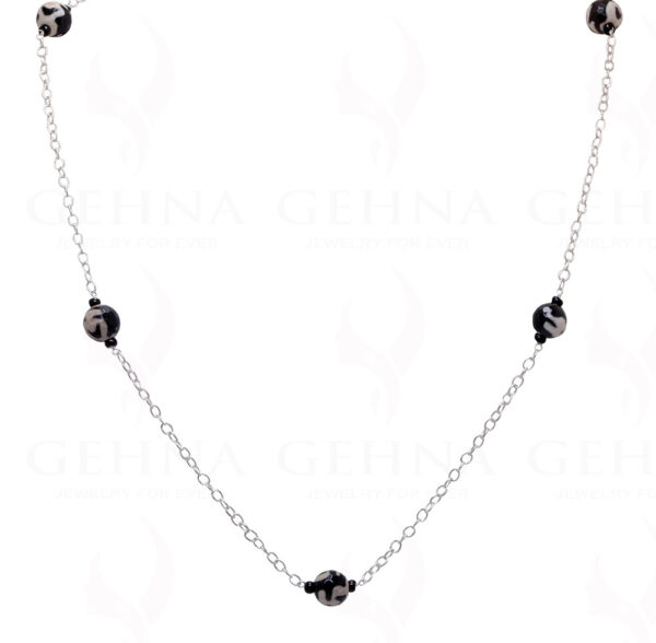 Black Jasper Gemstone Bead Chain Knotted In .925 Sterling Silver CS-1105