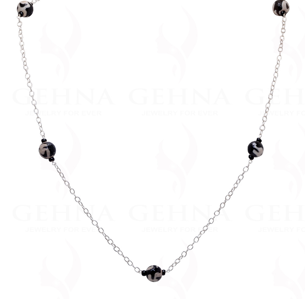 Black Jasper Gemstone Bead Chain Knotted In .925 Sterling Silver CS-1105