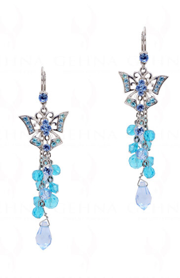 Blue Topaz Color Studded Butterfly Shape Tassel Earrings FE-1105