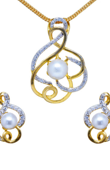 Designer Topaz & Stunning Pearl Studded Pendant & Earring Set FP-1105