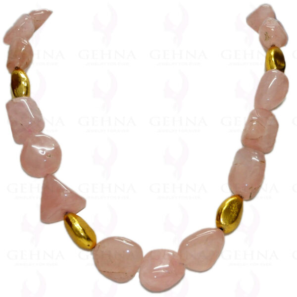 Rose Quartz Gemstone Tumble Bead Necklace With Solid Silver Elements  NS-1105