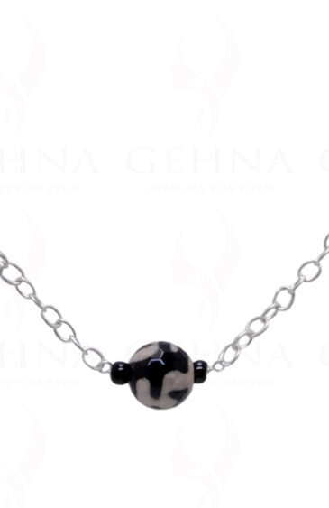 Black Jasper Gemstone Bead Chain Knotted In .925 Sterling Silver CS-1105