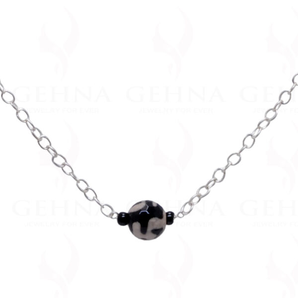 Black Jasper Gemstone Bead Chain Knotted In .925 Sterling Silver CS-1105